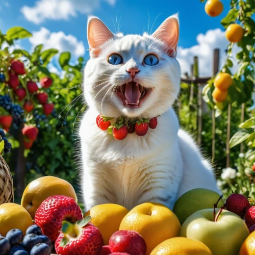 fresh berries,funny cat,pet vitamins & supplements,fresh fruits,many berries,cute cat,fresh fruit,cat with blue eyes,blue eyes cat,berries,cat image,cat european,vitamin c,organic fruits,cat,summer fruit,autumn fruits,aegean cat,colorful background,johannsi berries,Photography,General,Realistic