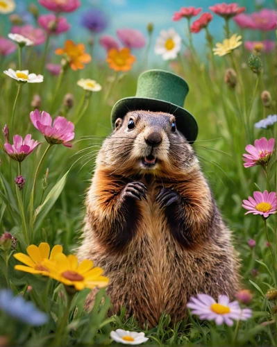 animals play dress-up,groundhog,musical rodent,otter,happy st patrick's day,whimsical animals,prairie dog,anthropomorphized animals,springtime background,hatter,hoary marmot,squirell,nutria,groundhog day,alpine marmot,hat,beaver,hedgehog,springtime,coypu,Art,Classical Oil Painting,Classical Oil Painting 43