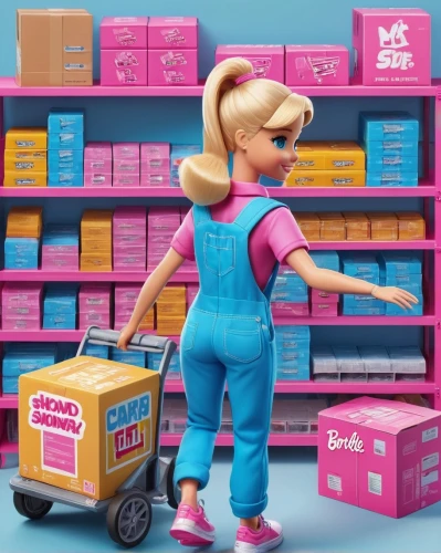 barbie,female worker,shopping icon,toy store,distributor,lego pastel,barbie doll,wall,store,woman shopping,toy brick,toy block,clerk,factory bricks,shopkeeper,pinkladies,toy box,garage,minimarket,construction toys,Unique,3D,Isometric