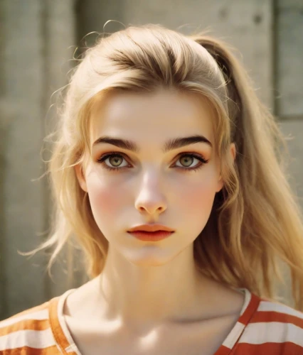 doll's facial features,blond girl,blonde girl,vintage girl,clementine,natural cosmetic,realdoll,beautiful face,vintage makeup,pretty young woman,blonde woman,girl portrait,beautiful young woman,porcelain doll,portrait of a girl,young woman,teen,poppy,women's eyes,doll face,Photography,Analog