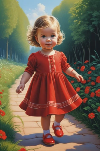 little girl in pink dress,girl in red dress,children's background,little girls walking,girl picking flowers,poppy red,little girl running,little girl in wind,red dahlia,red shoes,girl in flowers,man in red dress,red tunic,little girl dresses,red summer,a girl in a dress,lady in red,the little girl,world digital painting,shirley temple,Illustration,Realistic Fantasy,Realistic Fantasy 26