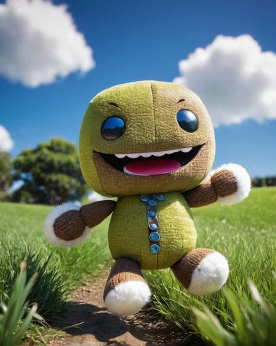 pubg mascot,cj7,plush figure,pixaba,knuffig,3d rendered,wind-up toy,grass,3d render,grass golf ball,baby groot,cut the rope,stitch,lawn,3d model,aaa,background bokeh,cute cartoon character,lawn ornament,dad grass,Illustration,Japanese style,Japanese Style 10