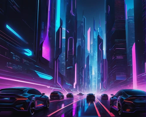 futuristic landscape,neon arrows,futuristic,3d car wallpaper,cyberpunk,80's design,metropolis,80s,neon lights,cityscape,colorful city,neon ghosts,abstract retro,vapor,miami,city highway,ultraviolet,electric,retro background,neon,Conceptual Art,Sci-Fi,Sci-Fi 10