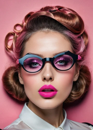 pink round frames,artificial hair integrations,eye glass accessory,pink glasses,women's cosmetics,reading glasses,optician,eyewear,beauty salon,lace round frames,spectacle,spectacles,cyber glasses,cosmetic products,curlers,hairdressing,vintage makeup,airbrushed,portrait photographers,retro women,Photography,Fashion Photography,Fashion Photography 06