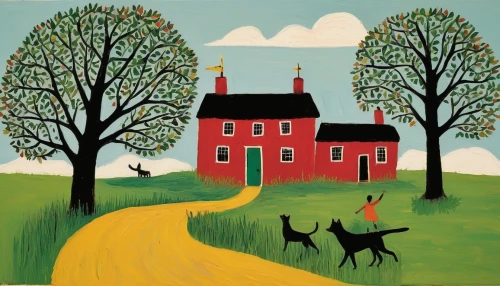 farm landscape,rural landscape,red barn,home landscape,houses clipart,farmhouse,church painting,country cottage,cottages,folk art,farmstead,village scene,house painting,carol colman,houses silhouette,hare trail,farm house,farm background,cottage,country house,Art,Artistic Painting,Artistic Painting 25