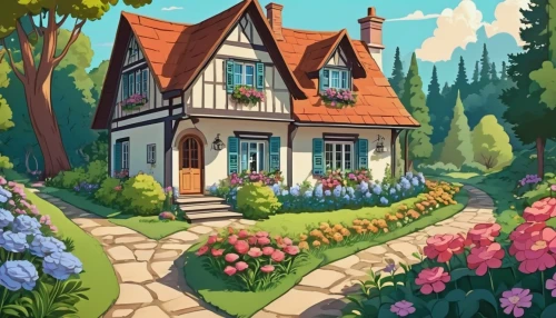 summer cottage,cottage,little house,house in the forest,country cottage,witch's house,small house,home landscape,houses clipart,cottage garden,house painting,victorian house,country house,dandelion hall,lonely house,flower shop,beautiful home,old home,country estate,private house,Illustration,Japanese style,Japanese Style 07