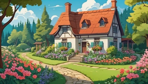 summer cottage,witch's house,cottage,country cottage,home landscape,house in the forest,studio ghibli,little house,country house,house painting,dandelion hall,beautiful home,cottage garden,houses clipart,country estate,private house,clove garden,small house,flower shop,house silhouette,Illustration,Japanese style,Japanese Style 07