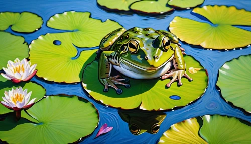 lily pad,pond frog,water lily leaf,lily pads,water frog,lily pond,pond lily,lilly pond,lotus on pond,water lotus,broadleaf pond lily,water lily bud,water lily plate,water lily,large water lily,water lilly,frog gathering,waterlily,green frog,giant water lily bud,Art,Artistic Painting,Artistic Painting 03