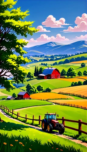 farm landscape,farm background,rural landscape,landscape background,countryside,farm tractor,agricultural,country side,meadow landscape,red barn,home landscape,farms,tractor,farm,country-side,agriculture,farmland,salt meadow landscape,rural,country,Illustration,Japanese style,Japanese Style 07