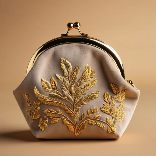 coin purse,common shepherd's purse,purse,fragrance teapot,shoulder bag,handbag,yellow purse,luxury accessories,purses,pattern bag clip,floral ornament,toiletry bag,leaves case,money bag,butter dish,women's accessories,vintage ornament,embroidered leaves,stone day bag,ornate pocket watch,Illustration,Retro,Retro 09