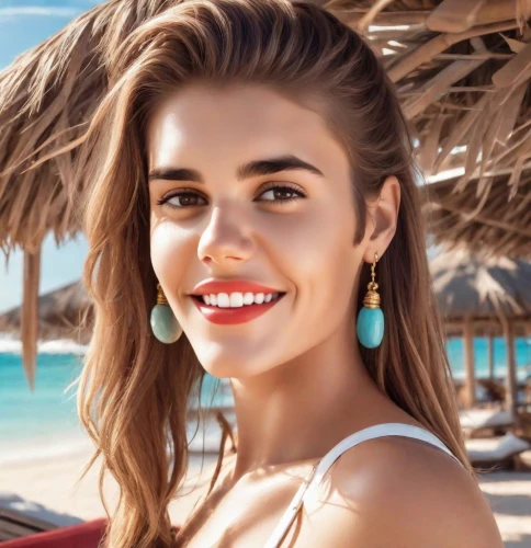 beach background,earrings,beautiful face,paloma,killer smile,natural cosmetic,smiling,mexican,margarita,beautiful woman,beautiful young woman,tahiti,model beauty,jaw,radiant,gorgeous,turquoise,airbrushed,attractive woman,moana,Photography,Realistic