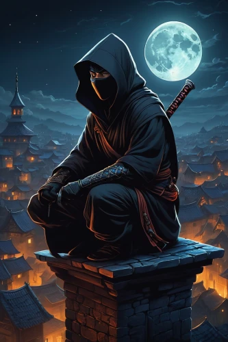 assassin,hooded man,monk,fantasy picture,game illustration,fantasy art,assassins,grim reaper,night watch,world digital painting,monks,grimm reaper,sci fiction illustration,the wanderer,massively multiplayer online role-playing game,scythe,violinist violinist of the moon,reaper,background image,music background,Conceptual Art,Fantasy,Fantasy 21