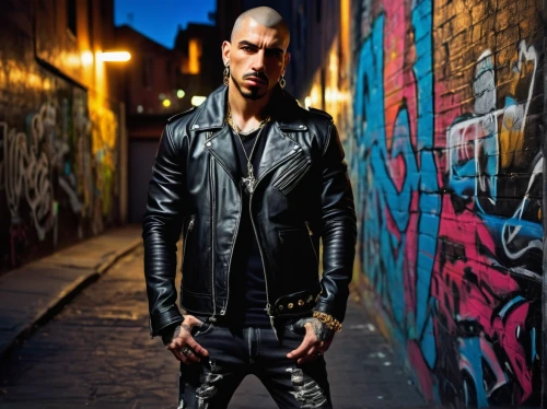 leather jacket,daemon,black leather,leather,brick wall background,alleyway,sandro,red brick wall,mohawk hairstyle,music artist,beak the edge,yellow brick wall,brick wall,artus,rocker,farro,black city,photo session in torn clothes,brick background,biker,Art,Classical Oil Painting,Classical Oil Painting 05
