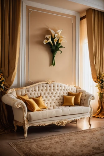 gold stucco frame,chaise lounge,interior decoration,interior decor,settee,slipcover,chaise longue,yellow wallpaper,bridal suite,soft furniture,decor,ornate room,antique furniture,upholstery,cream and gold foil,sofa set,gold foil corner,loveseat,damask background,decorates,Photography,General,Cinematic