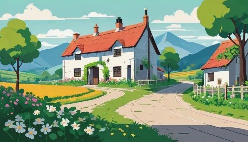 houses clipart,home landscape,country cottage,little house,cottage,summer cottage,house painting,small house,cottages,lonely house,danish house,farmhouse,farm house,houses,scandinavia,alpine village,rural,old home,travel poster,wooden houses,Illustration,Japanese style,Japanese Style 06