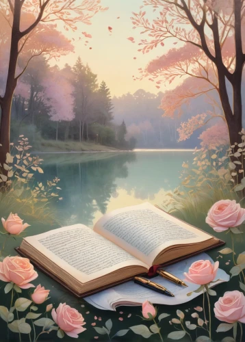 read a book,bookmark with flowers,open book,turn the page,magic book,hymn book,writing-book,book illustration,landscape background,fantasy picture,springtime background,a book,reading,spring leaf background,background vector,book pages,fantasy landscape,watercolor background,read-only memory,poems,Illustration,Vector,Vector 08