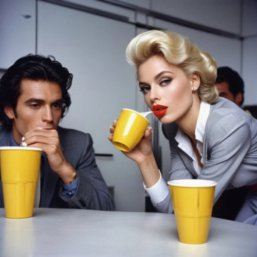 gena rolands-hollywood,coffee break,eva saint marie-hollywood,woman drinking coffee,eurythmics,drinking coffee,vintage man and woman,cups of coffee,tea drinking,pop art people,yellow cups,a buy me a coffee,vintage 1950s,warhol,hot drinks,coffee time,sip,cocktails,cups,hot toddy,Photography,Fashion Photography,Fashion Photography 19