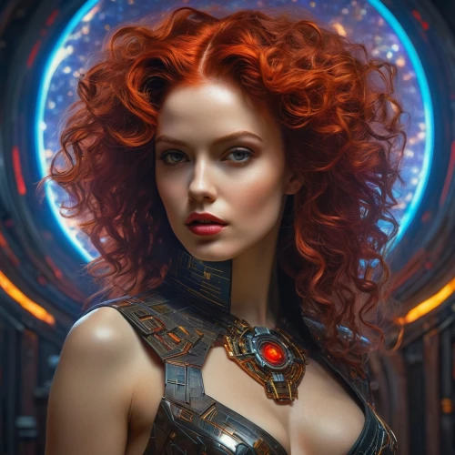 transistor,fantasy woman,fantasy portrait,fantasy art,sorceress,redheads,the enchantress,red-haired,black widow,fantasy picture,sci fiction illustration,red head,transistor checking,fiery,redhair,samara,fire angel,redhead,breastplate,callisto,Photography,General,Sci-Fi