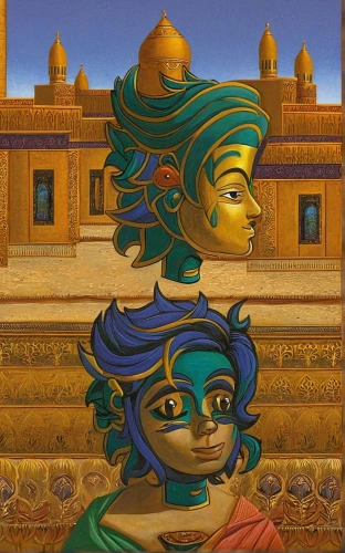 jaisalmer,indian art,rajasthan,radha,hare krishna,jaipur,krishna,ramayan,ramayana,amber fort,khokhloma painting,india,janmastami,vishuddha,golden mask,turban,oil painting on canvas,durbar square,karnataka,sangharaja,Illustration,Realistic Fantasy,Realistic Fantasy 06