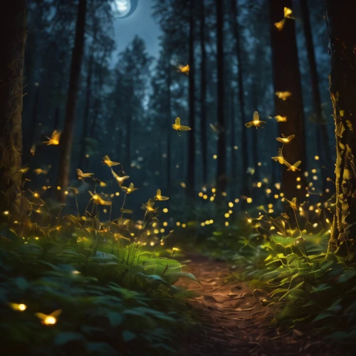 fireflies,firefly,fairy forest,fairy lanterns,forest of dreams,enchanted forest,glowworm,faery,moths and butterflies,faerie,fairy world,fairytale forest,fairy lights,elven forest,forest floor,fairy galaxy,light of night,fairies,chasing butterflies,fantasy picture,Photography,General,Fantasy