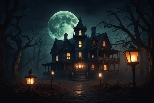 witch's house,witch house,the haunted house,haunted house,halloween background,halloween illustration,halloween wallpaper,lonely house,halloween scene,halloween and horror,creepy house,house silhouette,haunted castle,halloween poster,ghost castle,haunted,house in the forest,moonlit night,little house,fantasy picture,Illustration,Japanese style,Japanese Style 13