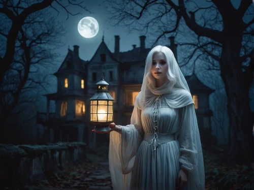 witch house,witch's house,fantasy picture,the girl in nightie,gothic woman,moonlit night,fairy tale,fairy tale character,lady of the night,light of night,mystical portrait of a girl,moonlit,a fairy tale,sleepwalker,vampire woman,fantasy art,nightgown,fairy door,fairy tales,sorceress,Art,Artistic Painting,Artistic Painting 29