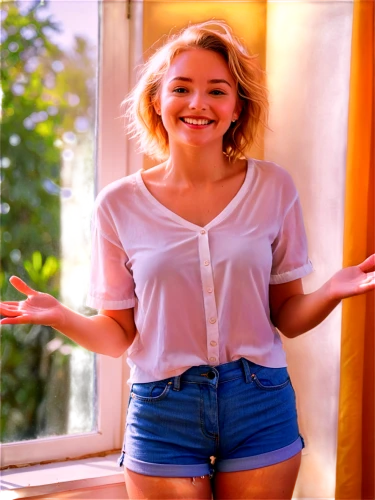 in a shirt,in shorts,jean shorts,see-through clothing,adorable,cotton top,gap,shorts,cute,see through,hd,magnolieacease,skort,pink background,white shirt,tori,pixie-bob,hips,transparent background,on a red background,Conceptual Art,Fantasy,Fantasy 01