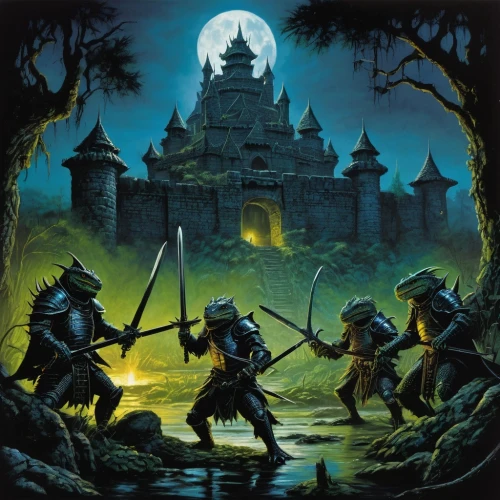heroic fantasy,hall of the fallen,guards of the canyon,castleguard,witch's house,knight's castle,patrol,castle of the corvin,wall,bach knights castle,haunted castle,fantasy picture,devilwood,dungeons,swordsmen,patrols,knight village,defense,game illustration,ghost castle,Illustration,Realistic Fantasy,Realistic Fantasy 33