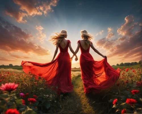 red roses,celtic woman,beautiful photo girls,way of the roses,twin flowers,red carnations,fairies aloft,red poppies,sun roses,photo manipulation,red flowers,field of poppies,dancers,splendor of flowers,flower of passion,red cape,red summer,fantasy picture,passion bloom,loving couple sunrise,Photography,General,Fantasy