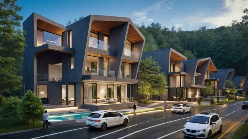 new housing development,eco-construction,townhouses,eco hotel,modern architecture,cubic house,residential,cube stilt houses,apartment complex,smart house,apartment building,housing,condominium,residential property,mixed-use,timber house,3d rendering,apartment buildings,residential house,residences
