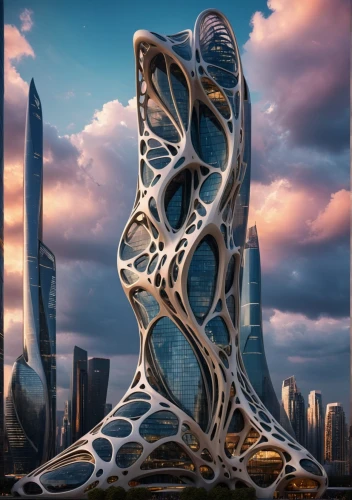 futuristic architecture,steel sculpture,hudson yards,futuristic landscape,futuristic art museum,honeycomb structure,burning man,solar cell base,mandelbulb,biomechanical,3d fantasy,steel tower,3d albhabet,jewelry（architecture）,building honeycomb,tallest hotel dubai,sky space concept,soumaya museum,iron construction,fractals art,Photography,General,Cinematic