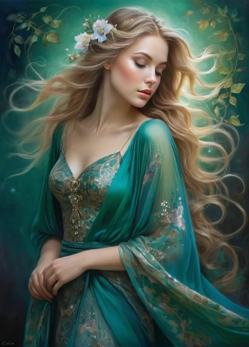 celtic woman,faery,fantasy portrait,mystical portrait of a girl,faerie,fantasy art,jessamine,romantic portrait,fairy queen,fantasy picture,fairy tale character,celtic queen,enchanting,the enchantress,boho art,filigree,rapunzel,blue moon rose,fantasy woman,blue enchantress,Illustration,Realistic Fantasy,Realistic Fantasy 30