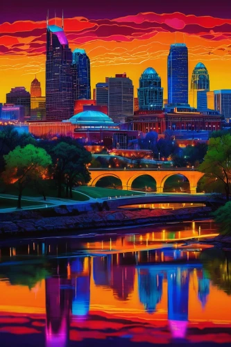 colorful city,minneapolis,cityscape,city skyline,dallas,cincinnati,omaha,dusk background,the city,austin,art background,san diego skyline,evening city,minnesota,skyline,atlanta,fantasy city,milwaukee,denver,purple wallpaper,Illustration,Paper based,Paper Based 07