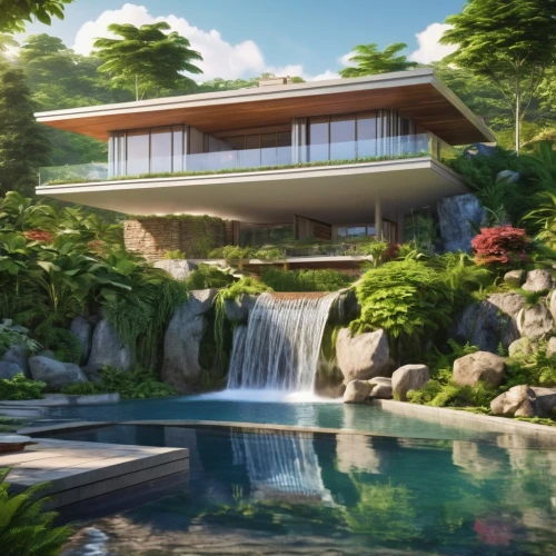 modern house,tropical house,japanese architecture,house by the water,aqua studio,floating island,luxury property,beautiful home,landscape designers sydney,ryokan,landscape design sydney,mid century house,house in the mountains,dunes house,render,house in mountains,3d rendering,modern architecture,floating islands,asian architecture,Photography,General,Realistic