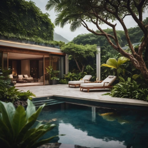 tropical house,pool house,tropical greens,luxury property,tropical jungle,holiday villa,tropical island,luxury home,beautiful home,secluded,idyllic,tropics,seychelles,home landscape,luxury home interior,backyard,vietnam,luxury real estate,cabana,roof landscape,Photography,General,Cinematic