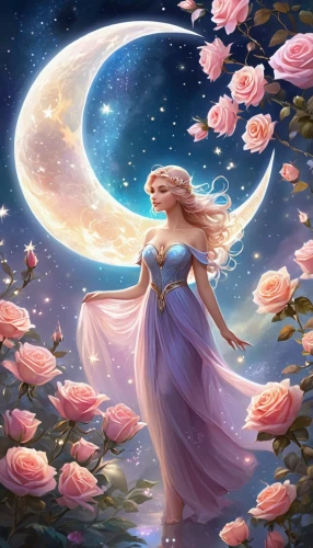 blue moon rose,rosa 'the fairy,the sleeping rose,moon and star background,fantasy picture,sleeping rose,zodiac sign libra,rosa ' the fairy,romantic rose,herfstanemoon,violinist violinist of the moon,celtic woman,cinderella,queen of the night,moonbeam,moon phase,stars and moon,the moon and the stars,fae,fantasia,Illustration,Realistic Fantasy,Realistic Fantasy 01