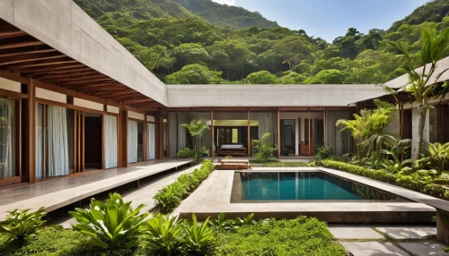 pool house,asian architecture,tropical greens,holiday villa,tropical house,vietnam,roof landscape,house in the mountains,dunes house,house in mountains,zen garden,luxury property,grass roof,beautiful home,private house,bamboo plants,eco hotel,modern house,summer house,tropical jungle,Photography,General,Realistic