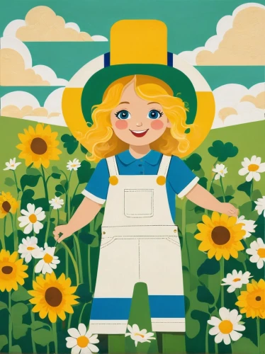 girl picking flowers,picking flowers,kate greenaway,girl in overalls,woodland sunflower,farm girl,sunflower coloring,tall field buttercup,marguerite daisy,picking vegetables in early spring,countrygirl,girl in flowers,girl in the garden,meadow daisy,poppy on the cob,springtime background,sunflower paper,oxeye daisy,spring background,marguerite,Art,Artistic Painting,Artistic Painting 46