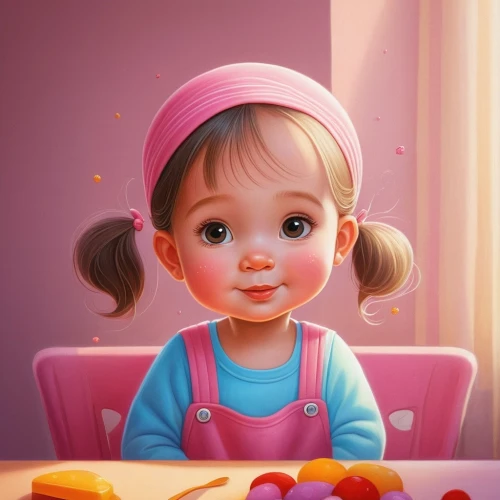 little girl in pink dress,cute cartoon character,cute cartoon image,kids illustration,girl in the kitchen,child portrait,painter doll,digital painting,donut illustration,girl with cereal bowl,agnes,doll kitchen,madeleine,children's background,girl with bread-and-butter,world digital painting,little girl,girl portrait,child girl,illustrator,Illustration,Realistic Fantasy,Realistic Fantasy 26