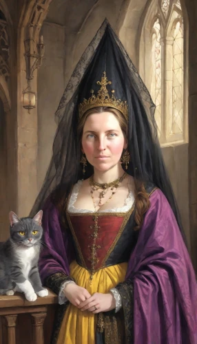 gothic portrait,portrait of christi,cat european,cat sparrow,cat portrait,napoleon cat,joan of arc,millicent fawcett,girl in a historic way,cat image,middle ages,ritriver and the cat,the abbot of olib,the middle ages,the prophet mary,tudor,cat,portrait of a woman,medieval,woman holding pie,Digital Art,Comic