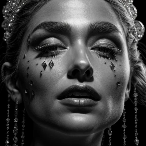 angel's tears,dark art,teardrops,widow's tears,madonna,black swan,dark portrait,charcoal drawing,dark gothic mood,pencil drawings,sorrow,baby's tears,dead bride,mascara,teardrop,tears bronze,dripping,tear of a soul,digital painting,film noir,Realistic,Jewelry,Ornate