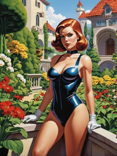 background ivy,ronda,poison ivy,maureen o'hara - female,ivy,mary jane,femme fatale,fantasy woman,secret garden of venus,symetra,widow flower,magnolia,girl in the garden,black widow,retro woman,mystique,flora,xmen,gardening,retro women,Illustration,American Style,American Style 05