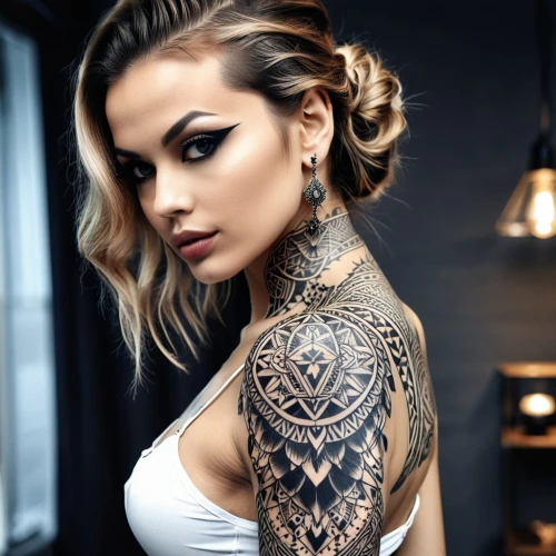 tattoo girl,sleeve,tattooed,with tattoo,tattoos,tattoo artist,tattoo expo,tattoo,maori,catrina calavera,havana brown,catrina,bella rosa,femme fatale,attractive woman,greta oto,beautiful woman,lotus tattoo,henna,female beauty,Photography,General,Realistic