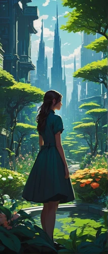 fantasia,alice in wonderland,wonderland,merida,a fairy tale,fairy tale,fairy world,girl in the garden,cinderella,fantasy world,fantasy city,girl walking away,forest of dreams,enchanted,background ivy,dream world,a girl in a dress,alice,studio ghibli,fairy tale character,Conceptual Art,Fantasy,Fantasy 32