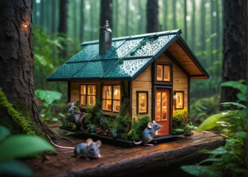 miniature house,house in the forest,fairy house,small cabin,tree house,log cabin,wood doghouse,little house,tree house hotel,small house,summer cottage,wooden hut,wooden birdhouse,treehouse,log home,dolls houses,fairy door,doll house,the cabin in the mountains,diorama,Illustration,Paper based,Paper Based 04