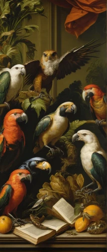 ornithology,old world oriole,birds on a branch,bird painting,key birds,society finches,passerine parrots,tropical birds,birds on branch,songbirds,group of birds,finches,wild birds,oriole,birds,parrots,the birds,perching birds,migratory birds,garden birds,Art,Classical Oil Painting,Classical Oil Painting 37