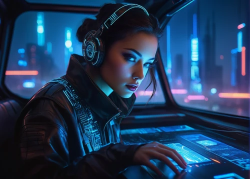 operator,cyberpunk,girl at the computer,headset,cyber,telephone operator,cybertruck,futuristic,solo,wireless headset,lan,neon human resources,neon lights,retro girl,dispatcher,retro woman,switchboard operator,dj,scifi,computer addiction,Illustration,Retro,Retro 10