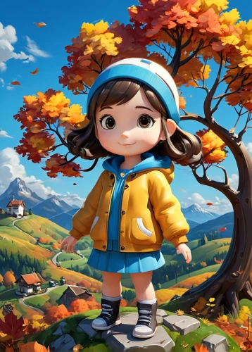 autumn background,autumn icon,autumn theme,autumn day,autumn scenery,autumn landscape,girl with tree,autumn mountains,little girl in wind,autumn camper,autumn,fall landscape,in the autumn,autumn walk,autumn season,just autumn,children's background,the autumn,landscape background,in the fall,Unique,3D,3D Character