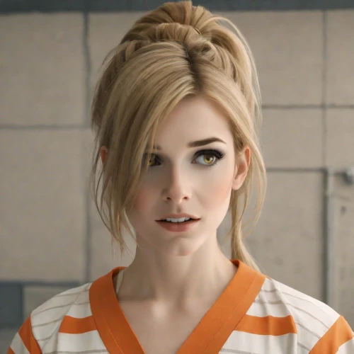 realdoll,clementine,poppy,blonde woman,doll's facial features,orange,blonde girl,poppy seed,quiff,waitress,piper,updo,emily,lis,orange robes,pixie-bob,marina,short blond hair,bun,clary,Photography,Natural