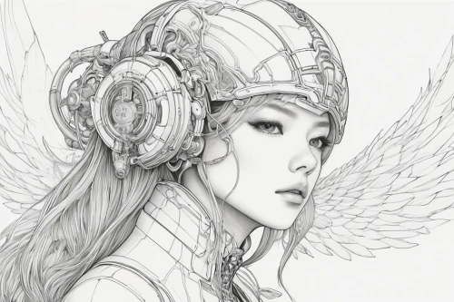 angel line art,lotus art drawing,headphone,music fantasy,winged,archangel,earphone,songbird,casque,lineart,mono line art,harpy,vintage angel,athena,angel girl,line-art,angel wings,winged heart,line art,angel wing,Illustration,Japanese style,Japanese Style 18